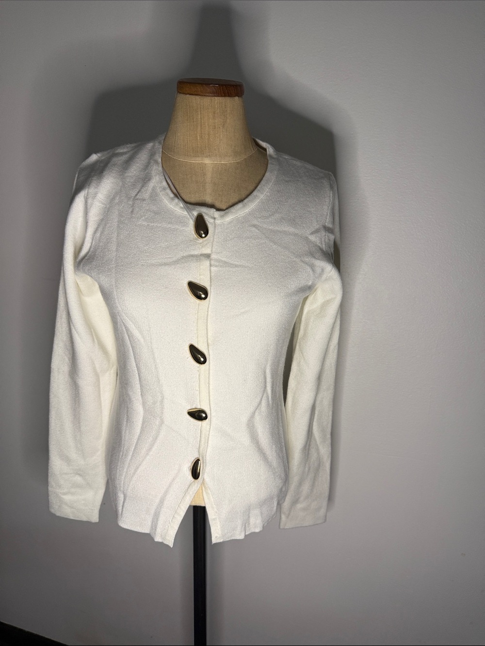 White Long-Sleeve Button Front Women's Top